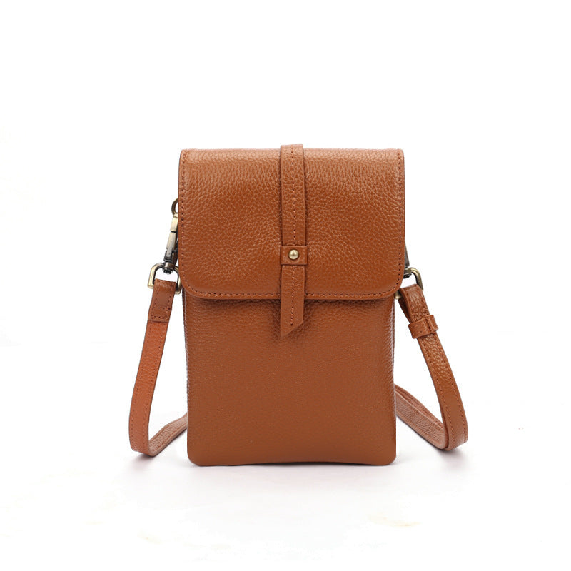 Mobile Phone Head Layer Cowhide Diagonal Small Bag