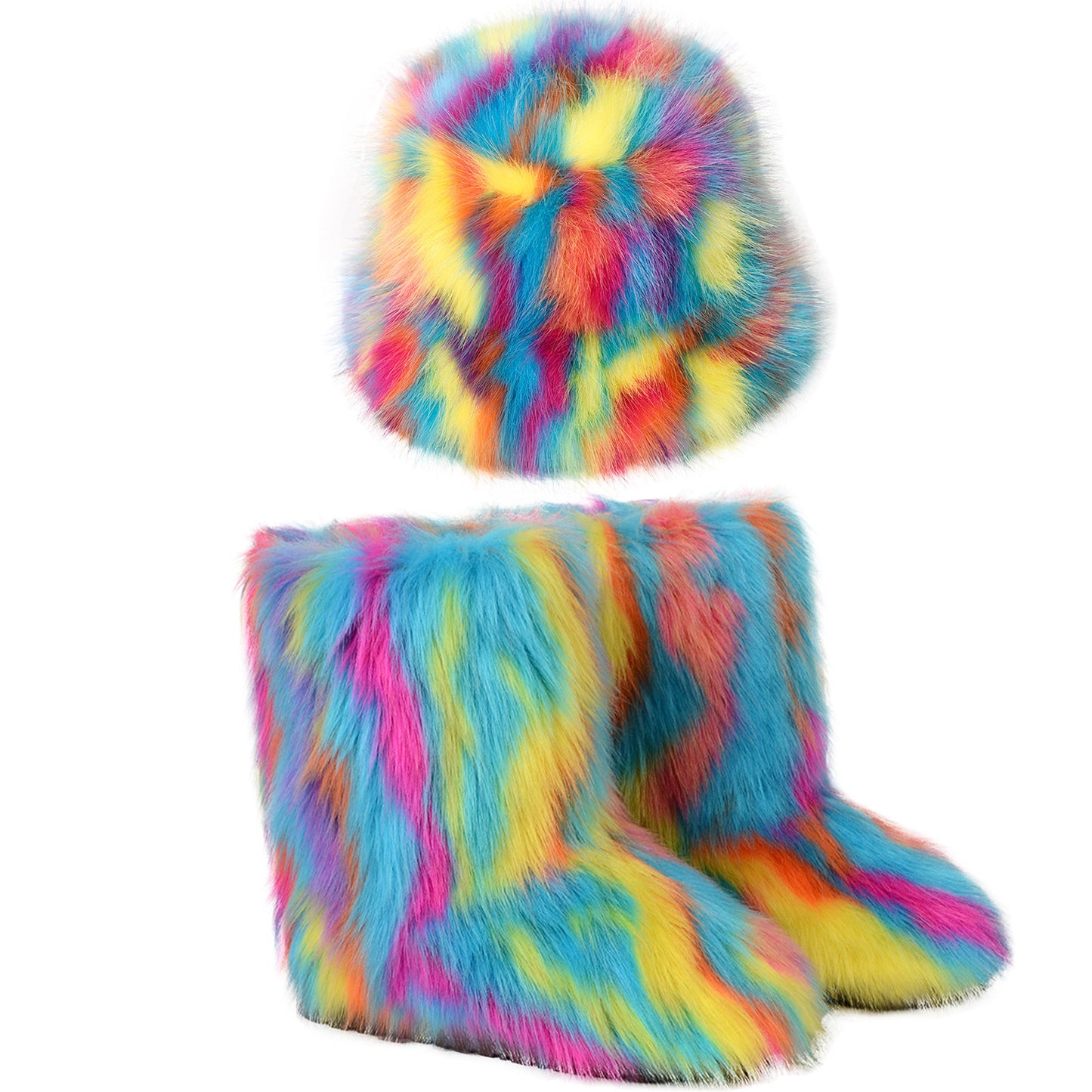 Bottes chaudes en peluche Chapeau en fourrure colorée