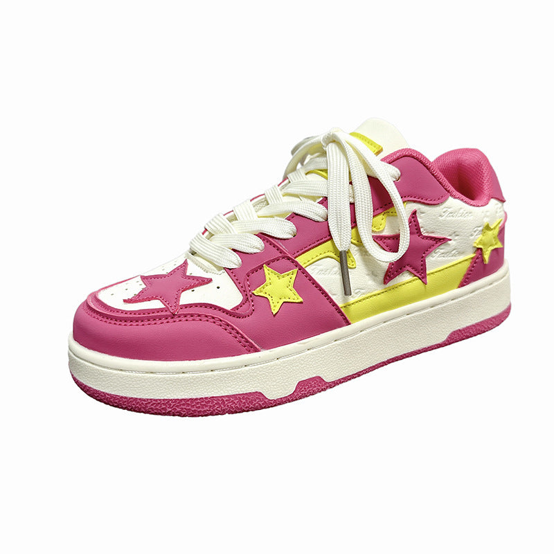 Summer Ins Hong Kong Style Contrast Color Retro Five-pointed Star Lightweight Trendy Sports Board Shoes