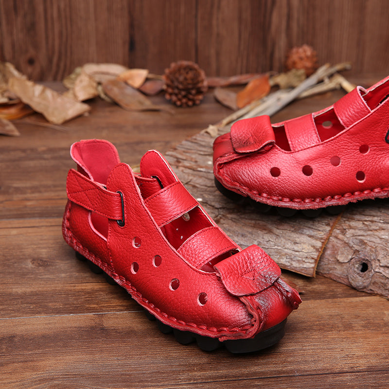 Women's Flat Non-slip Large Size Sandals Leather Soft Sole