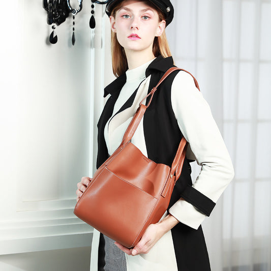 Original Fashion One-shoulder Soft Leather Bucket Bag