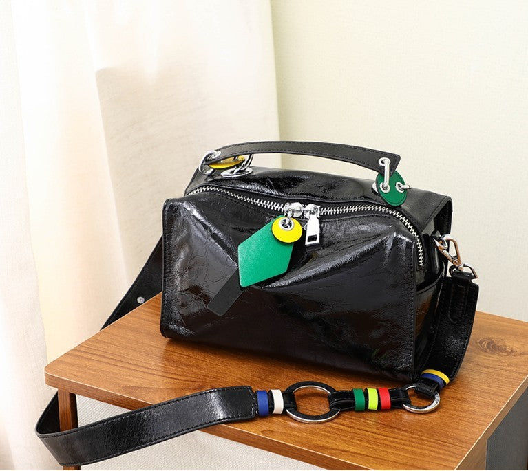 Shiny Genuine Leather Single-shoulder Messenger Bag