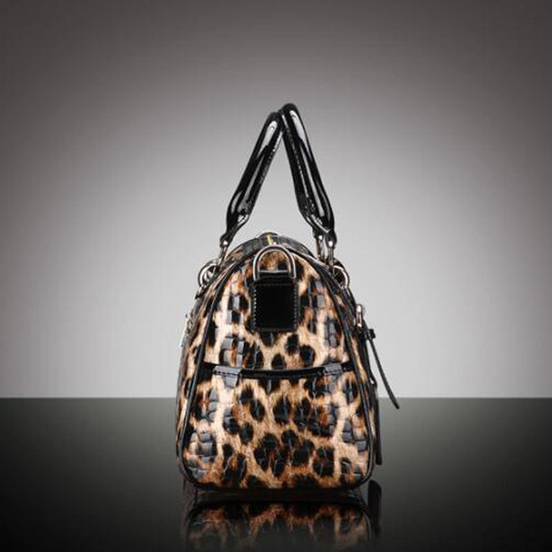 Bolso de mano con estampado de leopardo, de moda, de piel a juego, de gran capacidad, con un solo hombro