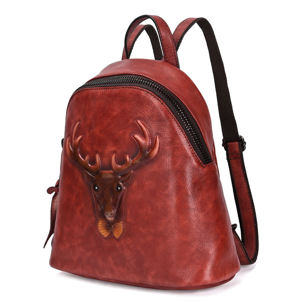 Sac à bandoulière double en cuir rétro pour homme et femme, sac à dos en cuir de vache frotté à la main, sac d'école décontracté