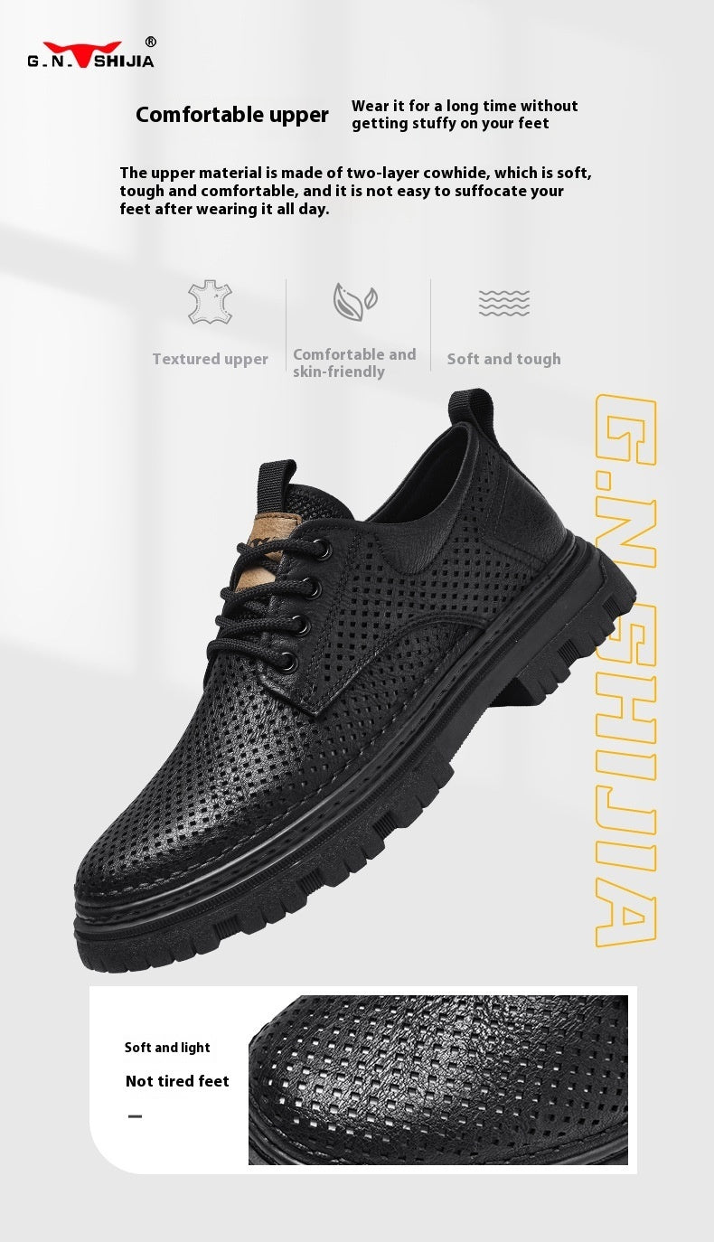 Summer Hollow Breathable High-grade Leather Shoes Platform