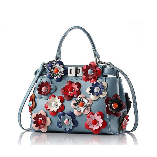 Sac à main en cuir de vachette Mini sac à bandoulière à fleurs en diagonale pour femme