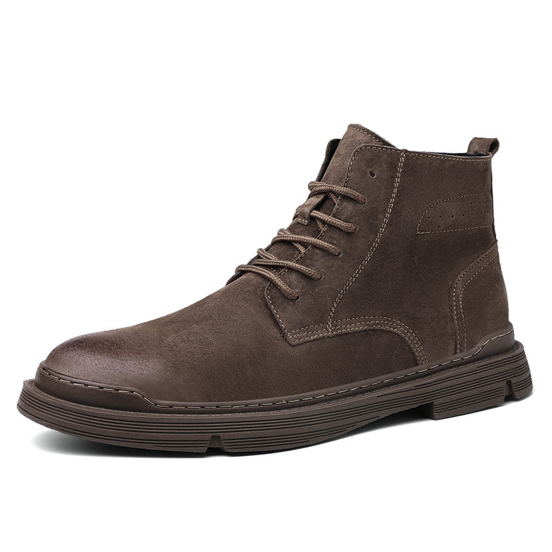 Round Toe Top Layer Cowhide Casual Men's Leather Boots