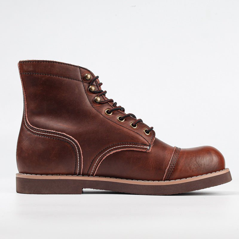 Botas Martin de piel de vaca retro, botas militares de cuero encerado con aceite para hombres, botas de trabajo