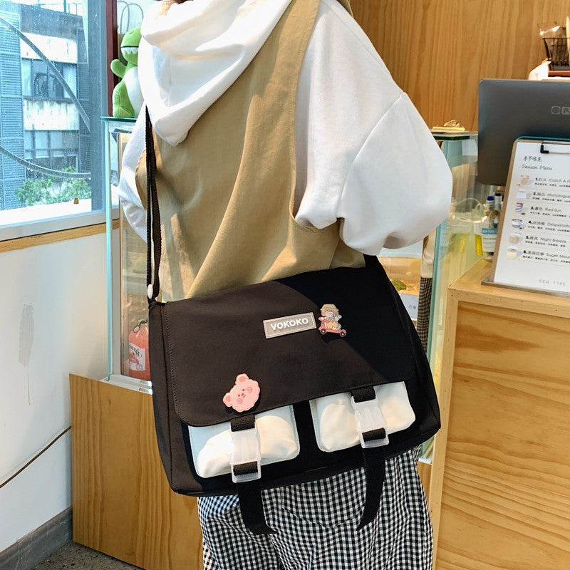 Bolso de hombro tipo mensajero para niña, sencillo, japonés, japonés y coreano, bolso de lona