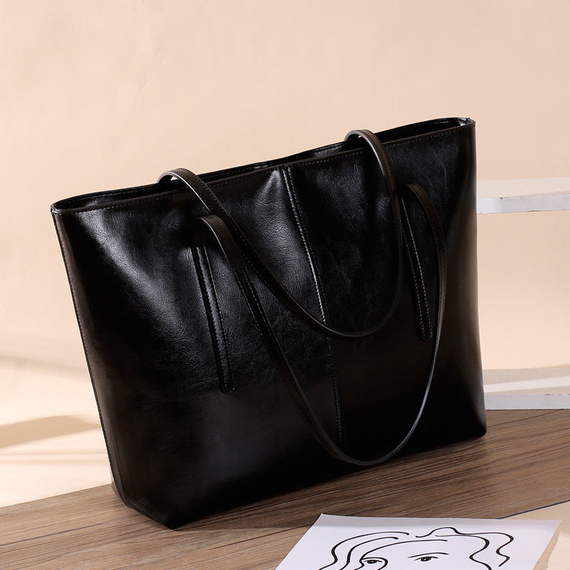 Style Oil Wax Simple Big Bag Cowhide Single-shoulder Messenger Bag