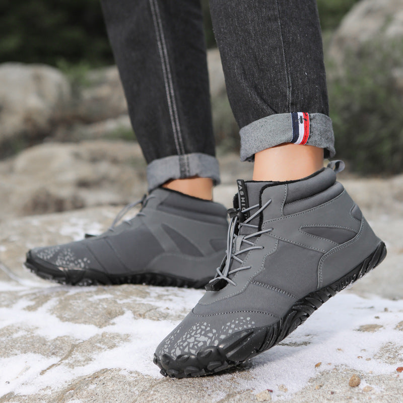 Winter Fleece-lined Waterproof Cotton-padded Shoes Five-finger Snow Boots