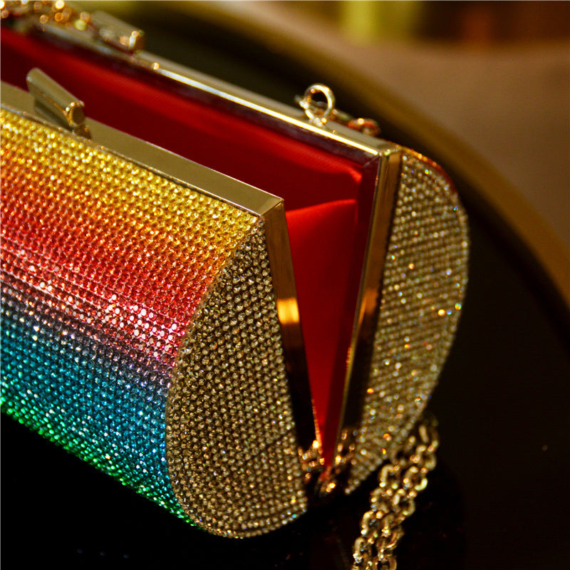 Bolso de mano de lujo con diamantes degradados de arcoíris para mujer, bolso de mano para fiesta, bolso de noche, bolso de cadena para mujer, bolso de banquete