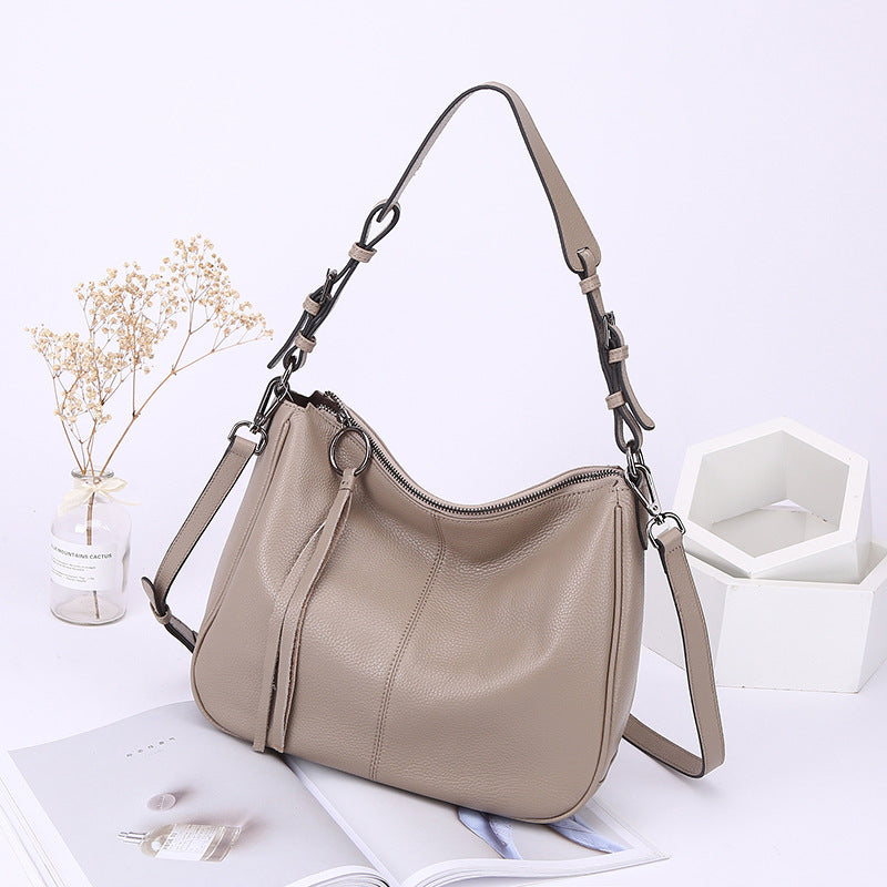 Genuine Leather Women's Top Layer Cowhide Tassel Tote Bag