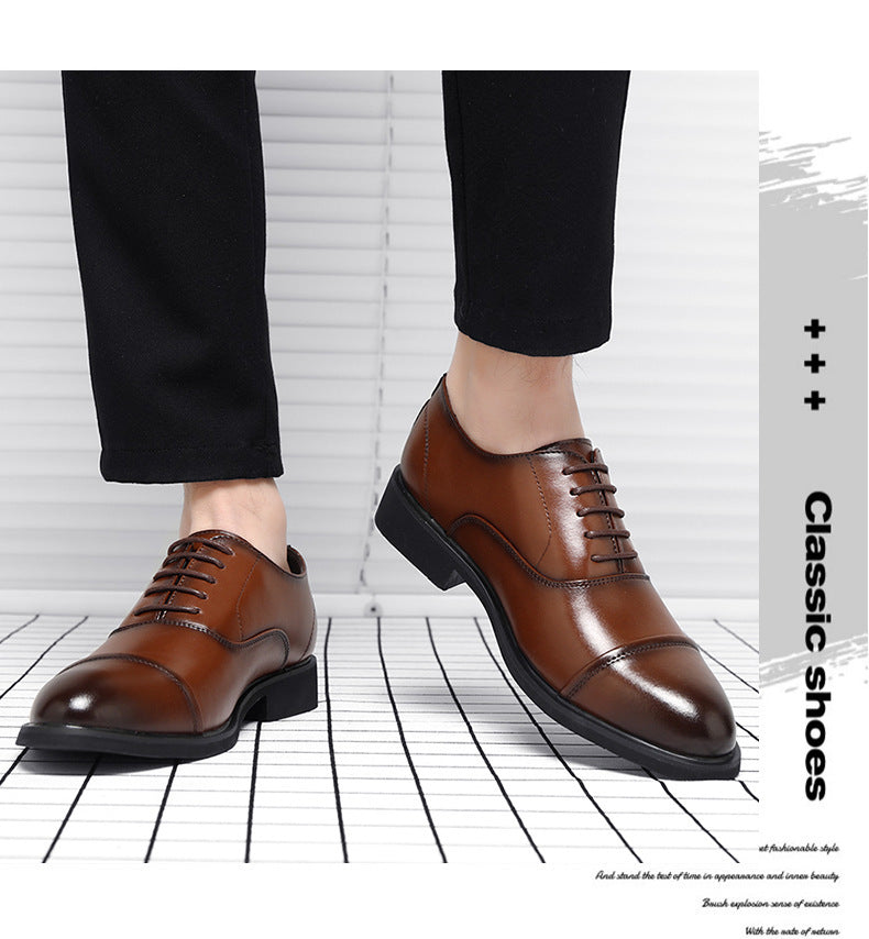 Chaussures en cuir pour hommes, semelle intérieure rehaussante, chaussures de mariage à bout pointu