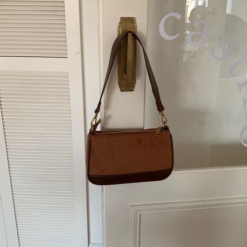 Petit sac carré vintage avec empiècement en daim