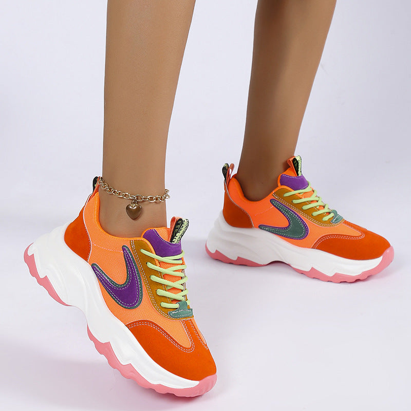 Zapatillas deportivas con cordones de varios colores para mujer, modernas, informales, ligeras, con suela gruesa, para correr