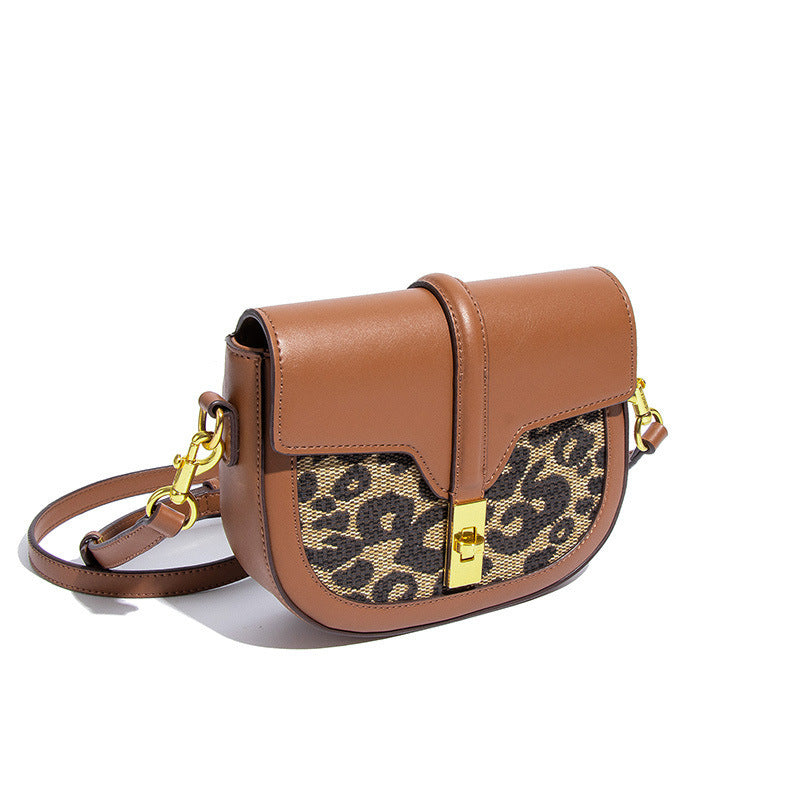 Bolso pequeño con estampado de leopardo para mujer, bolso de hombro con hebilla de bloqueo