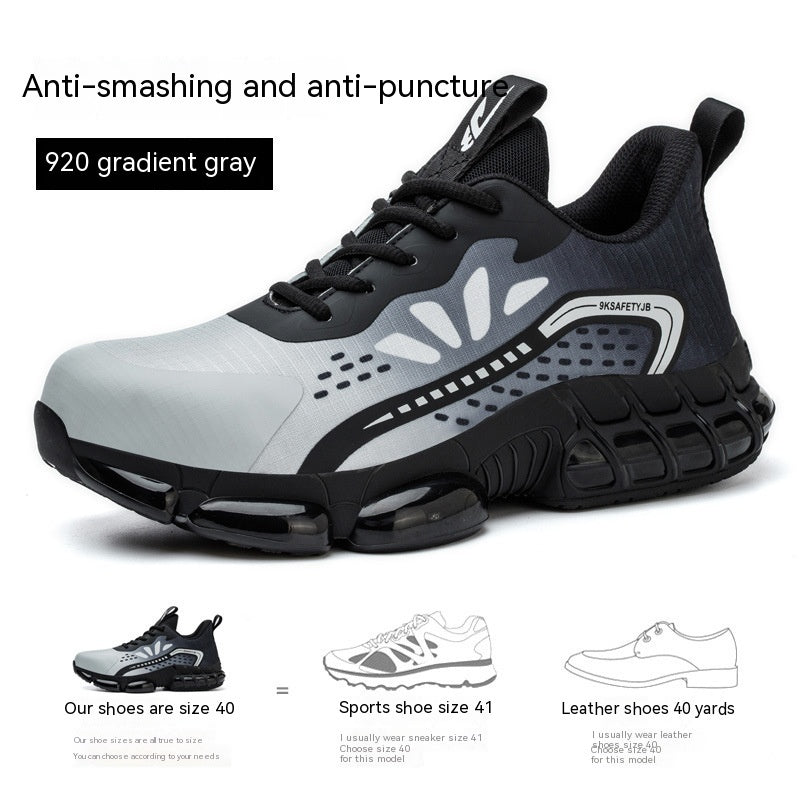 Wear-resistant Anti-smashing And Anti-penetration Thin Flyknit Breathable Shock-absorbing Work Safety Shoes