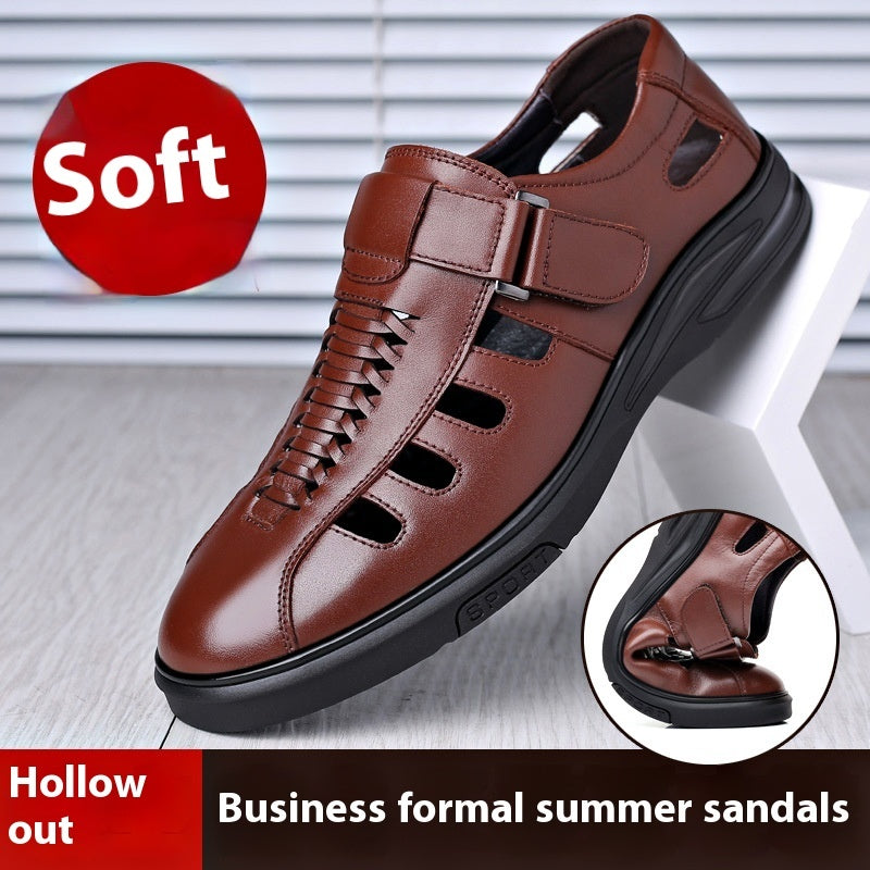 Sandalias de cuero informales para hombre, de piel de vaca, para negocios, formales, huecas, transpirables, de talla grande