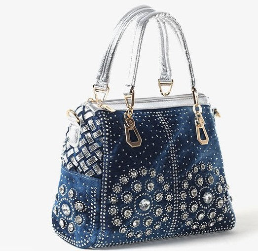 Sac messager carré en toile Cowgirl tissé à une épaule avec des diamants