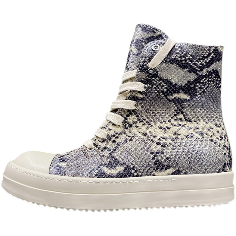 High-top Men's Leather Python Pattern Platform Niche Casual Sneakers