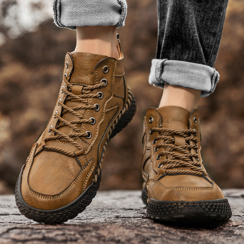 Chaussures montantes en cuir doublées de polaire pour hommes