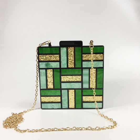 Hot Sale Ladies New Green Patchwork Acrylic Evening Bag