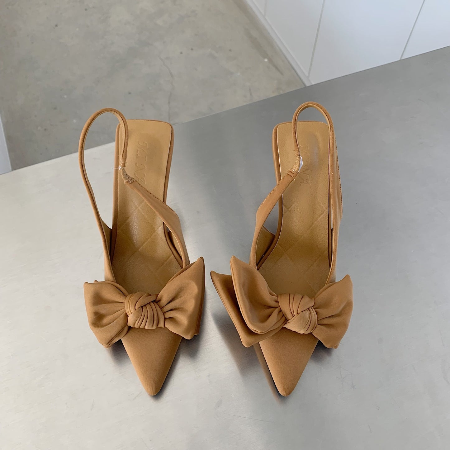 Pointed Toe Bow Stiletto Microfiber Heels