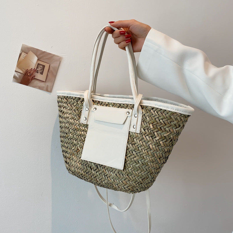 Bolso tejido con algas, foto de vacaciones en la playa, canasta de repollo, bolso de mujer