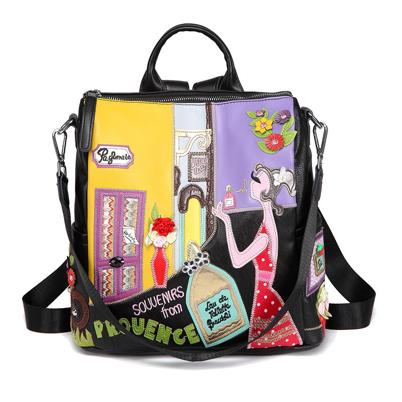 Korean Style Fashion Stitching Embroidery Creative Travel Bag