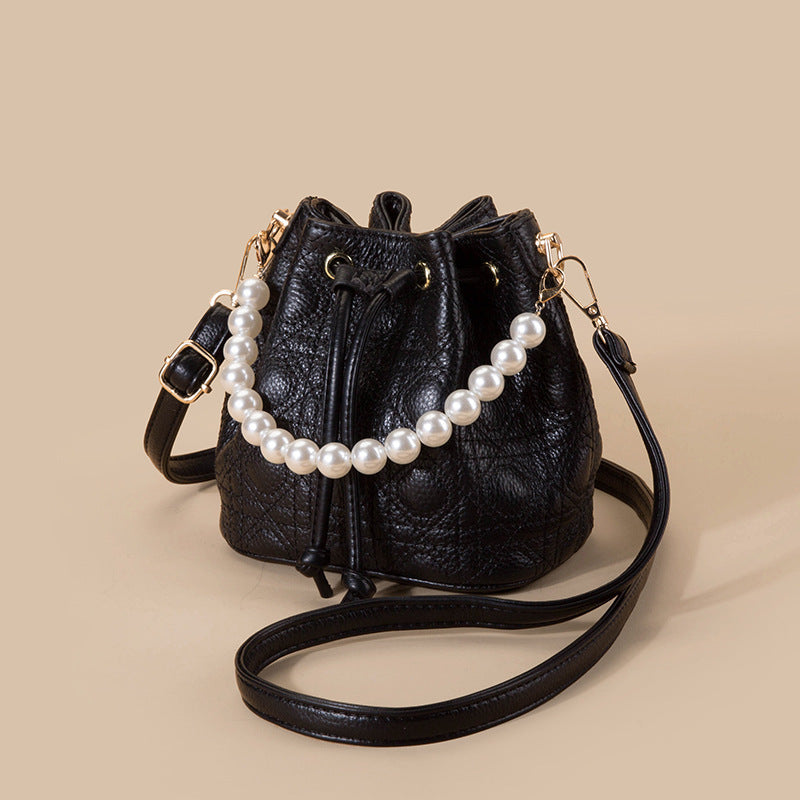 Cowhide Bucket Cloud Pearl Handbag