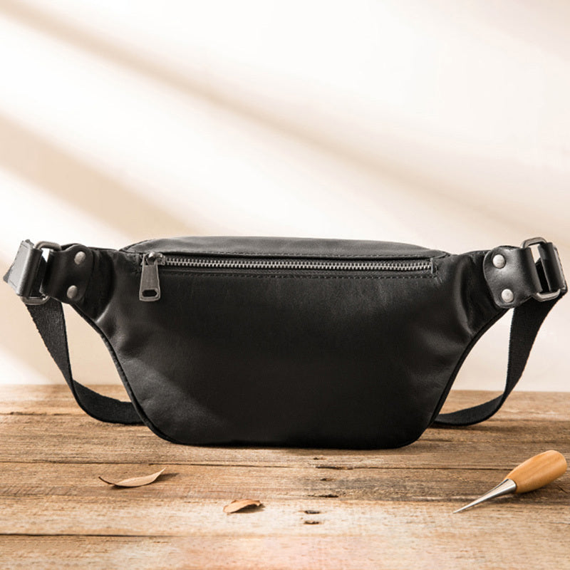 Petit sac de poitrine en cuir de vache souple pour homme, sacoche messager en cuir de grande capacité