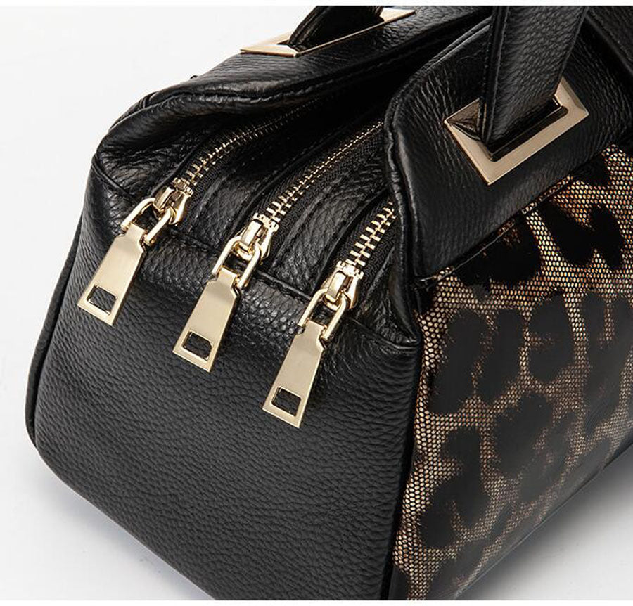 Bolso bandolera de cuero de gran capacidad con estampado de leopardo salvaje para mujer, portátil, de un solo hombro