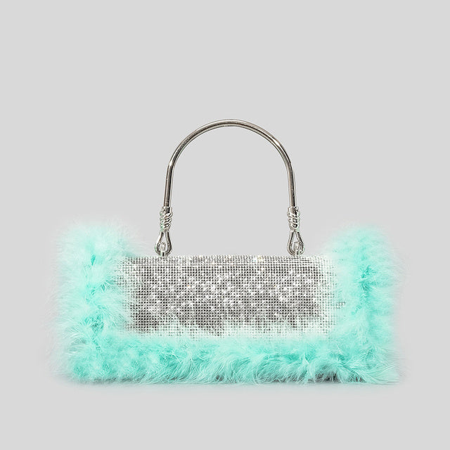 Sac à bandoulière en poils d'autruche Rhinocaster pour femme en poils de vison incrustés de diamants