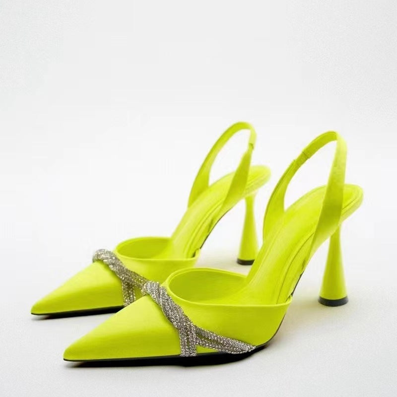 Closed Toe Hollow High Heel Shoes Bright Rhinestone