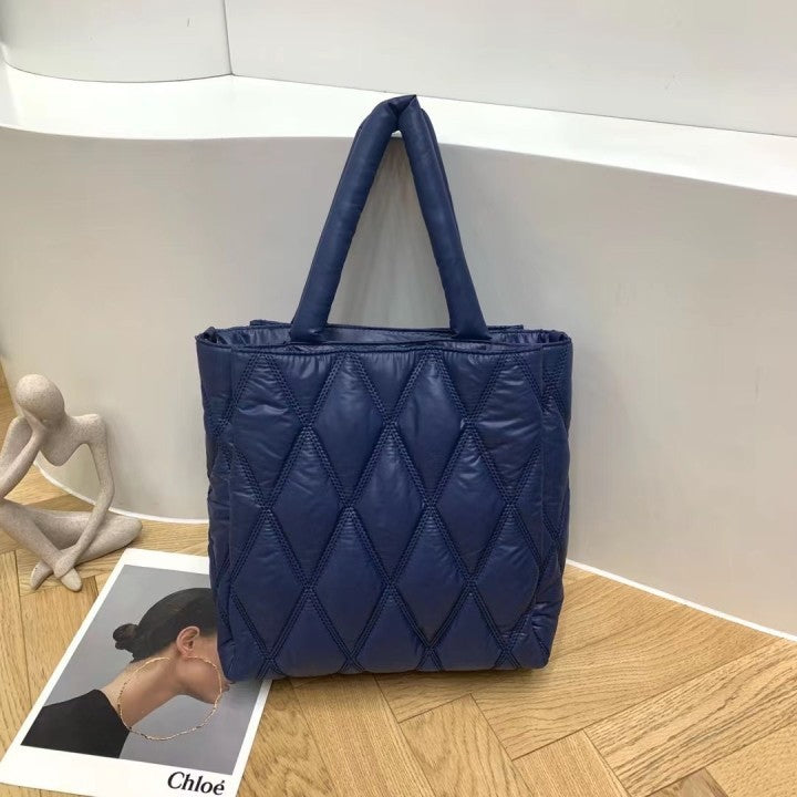 Sac à bandoulière en toile à carreaux diamantés pour femme, grande capacité, rembourré, simple et décontracté