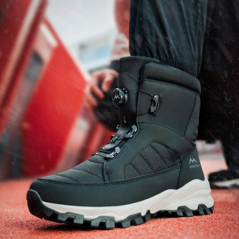 Botas de nieve con botones para hombre y forro polar grueso para mujer