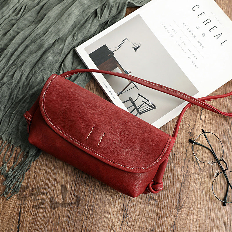 Vintage Literature Style Horizontal Soft Leather Shoulder Bag