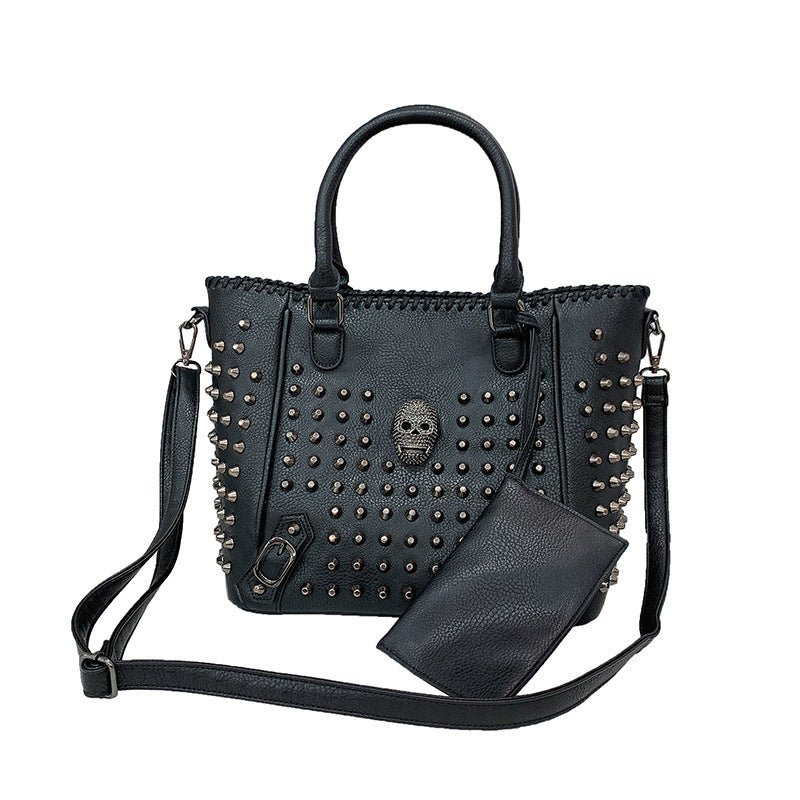 Fashion One-shoulder Diagonal Rivet Skull Handbag