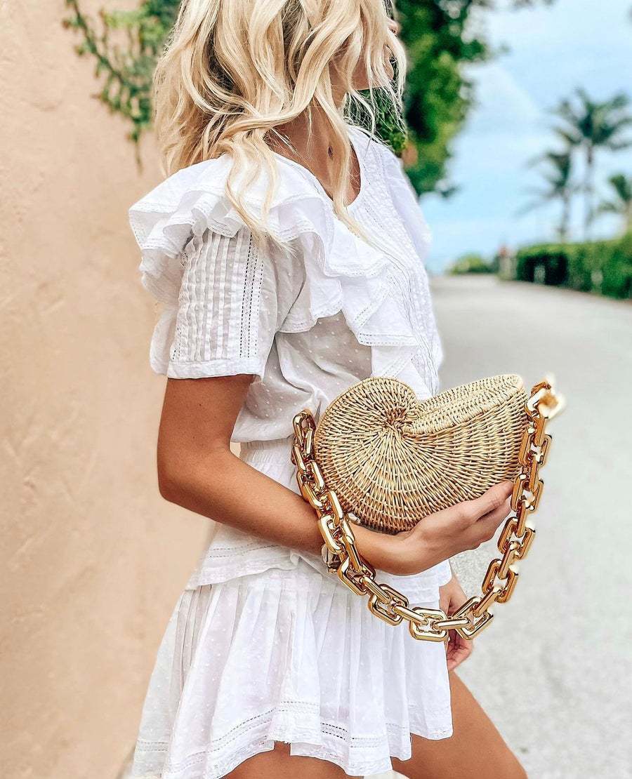 Straw Conch Shell Shaped Acrylic Chain Shoulder Bag