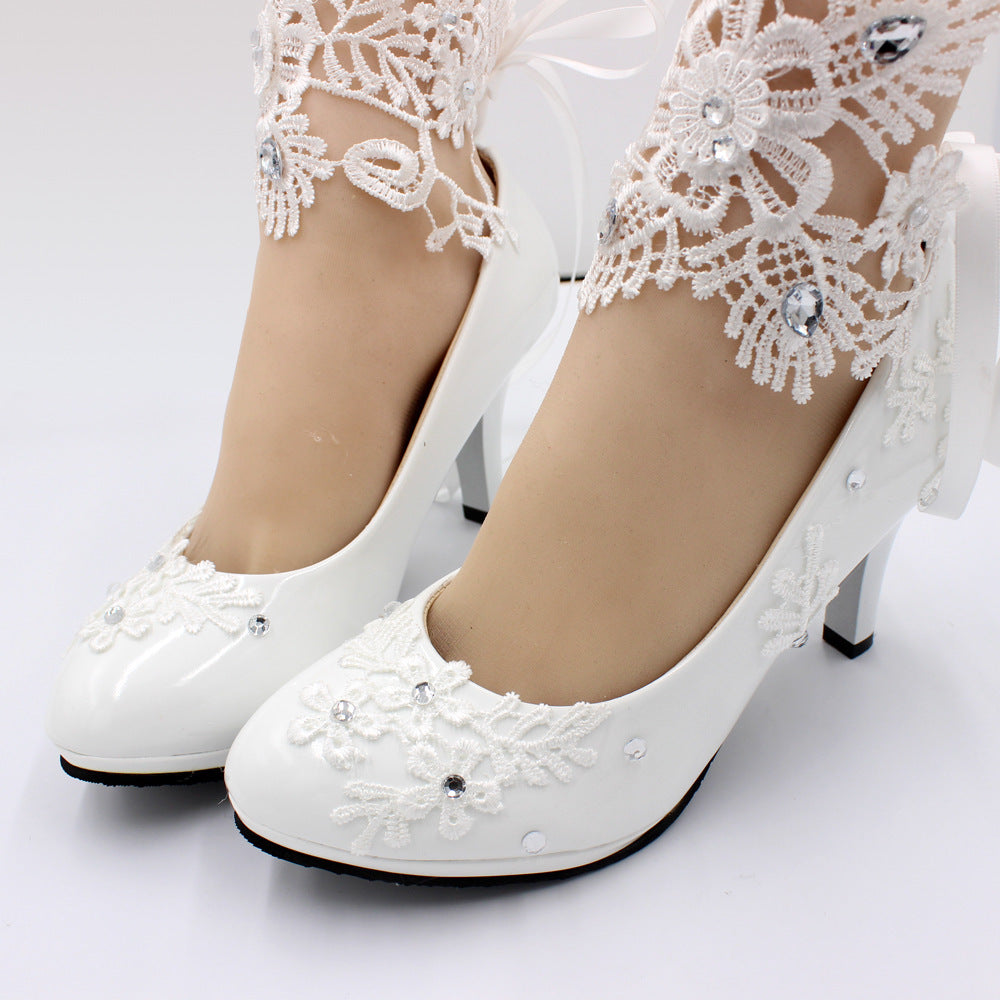 Women's White High-heeled Wedding Shoes