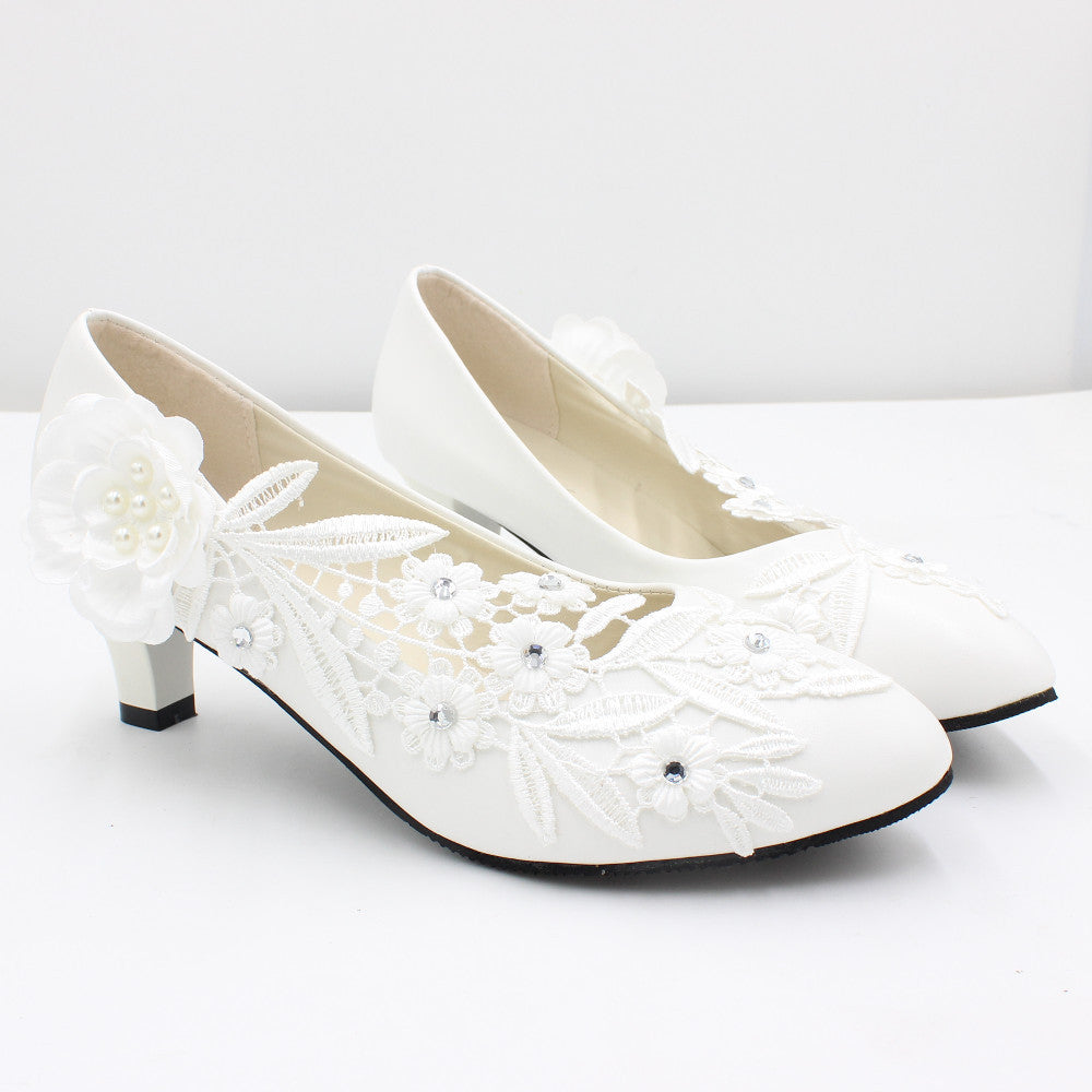 White High Heel Large Size Wedding Shoes Round Toe