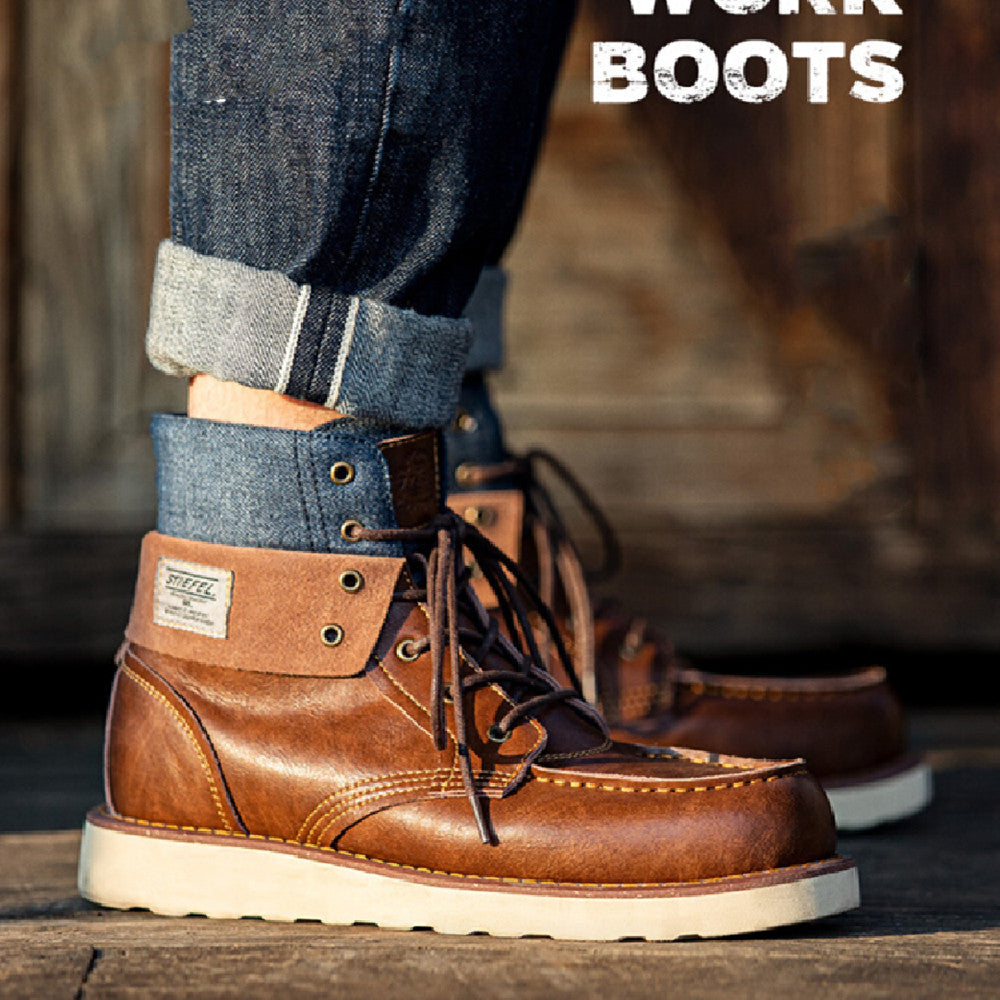 Botas de trabajo vintage con solapa para hombre, botas de invierno estilo británico