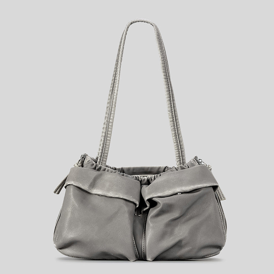 Bolso de hombro multibolsillos de cuero suave de gran capacidad y versátil para mujer