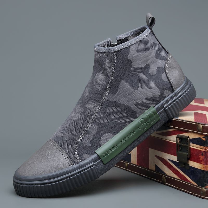 Chaussures montantes en toile pour hommes, chaussures décontractées polyvalentes et respirantes, tendance camouflage, à enfiler