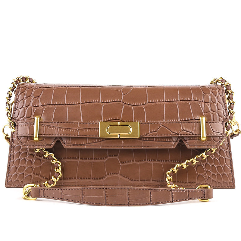 Simple Design Cowhide Chain One-shoulder Diagonal Bag