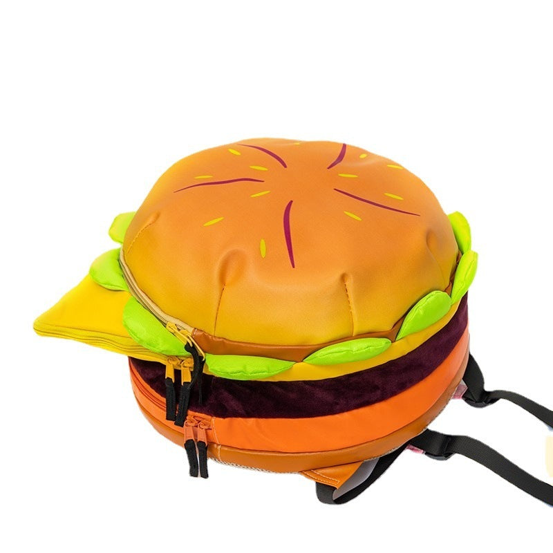 Mochila escolar de gran capacidad con múltiples capas y forma de hamburguesa