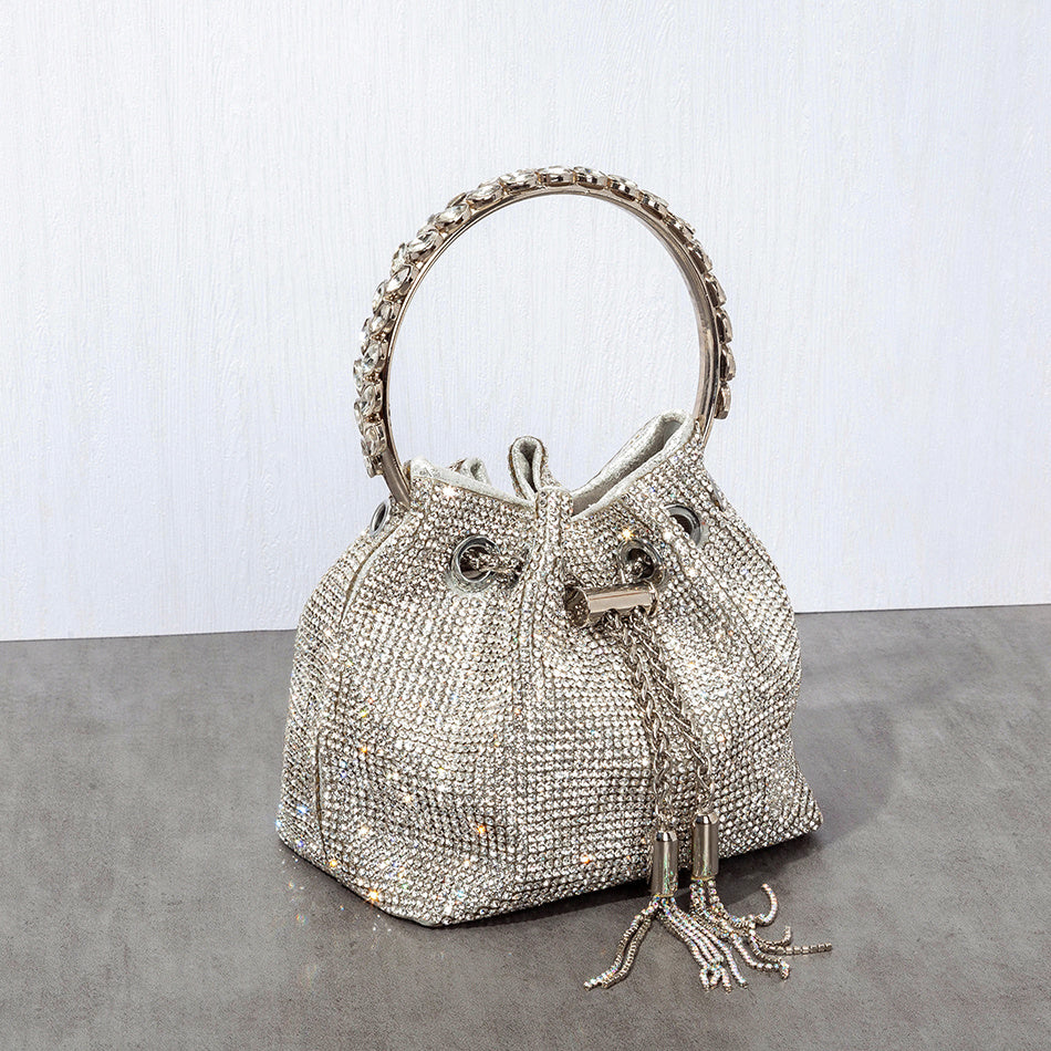 Bolso brillante lleno de diamantes con incrustaciones de diamantes, bolso retro de metal