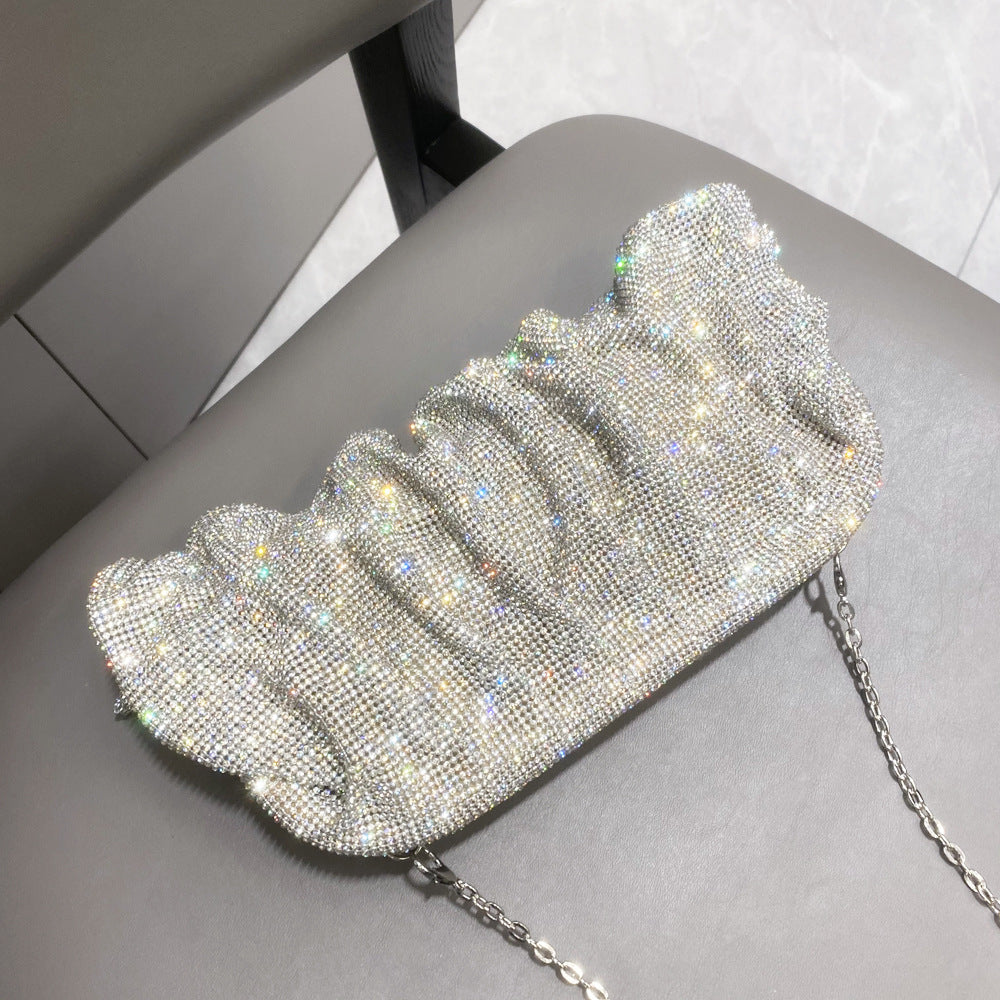 Bolso de noche con broche y volante de diamantes de imitación para mujer