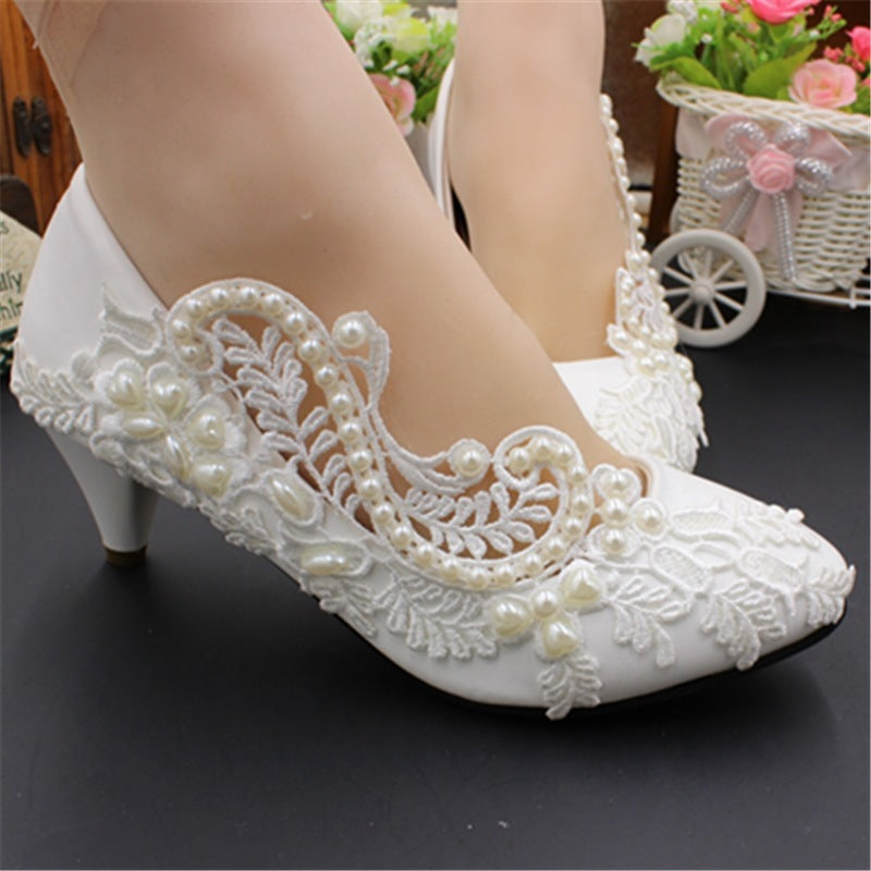 Pearl Large White Wedding Shoes